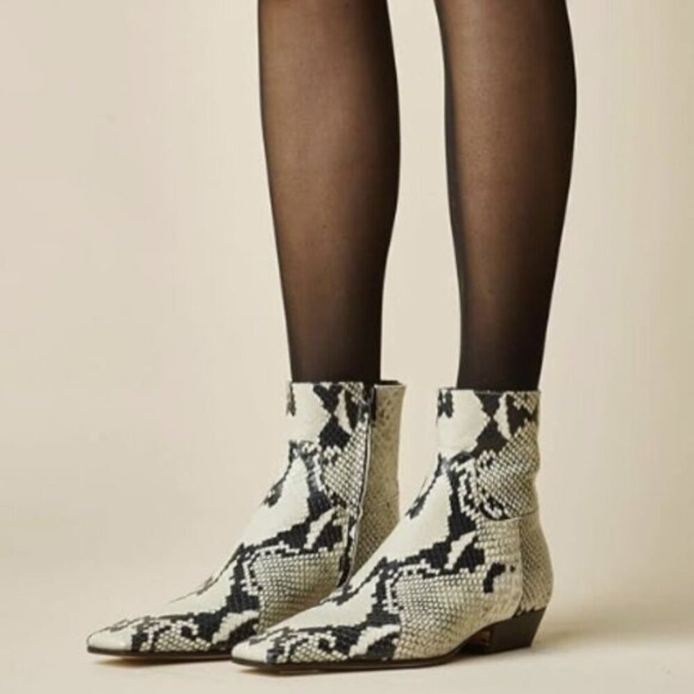 miss left Women's Square Closed Toe Low Chunky Heel Ankle Booties Snakeskin Shoe